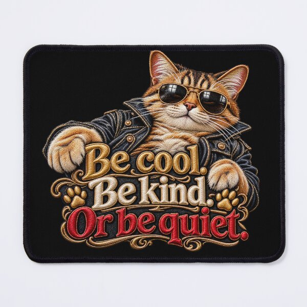 Item preview, Funny Cat Quote – Be Cool Be Kind Or Be Quiet Embroidered Cat designed and sold by Emoji Emblems.