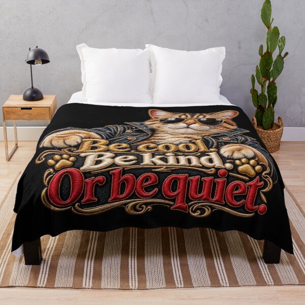 Item preview, Funny Cat Quote – Be Cool Be Kind Or Be Quiet Embroidered Cat designed and sold by Emoji Emblems.
