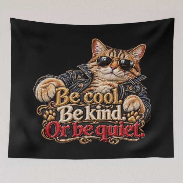 Item preview, Funny Cat Quote – Be Cool Be Kind Or Be Quiet Embroidered Cat designed and sold by Emoji Emblems.