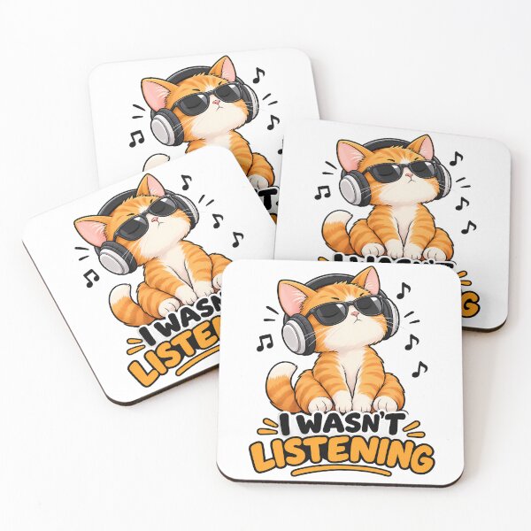 Item preview, I Wasn’t Listening – Funny Cat with Headphones designed and sold by Srijan-studio.