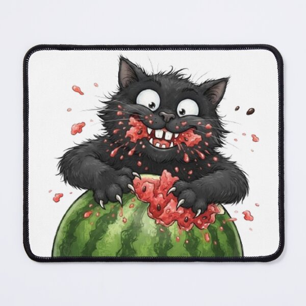 Item preview, Funny Black Cat Eating Watermelon Cute Messy Kitty Fruit Lover Illustration designed and sold by PetalsPaws.