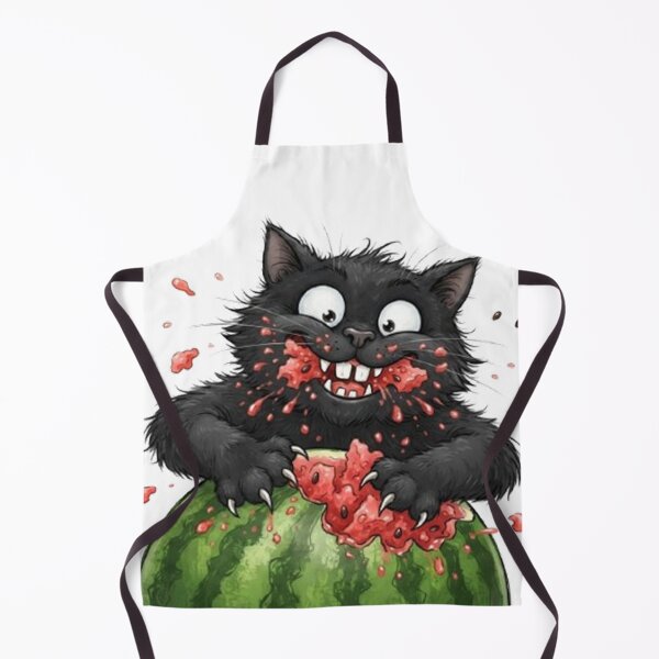 Item preview, Funny Black Cat Eating Watermelon Cute Messy Kitty Fruit Lover Illustration designed and sold by PetalsPaws.