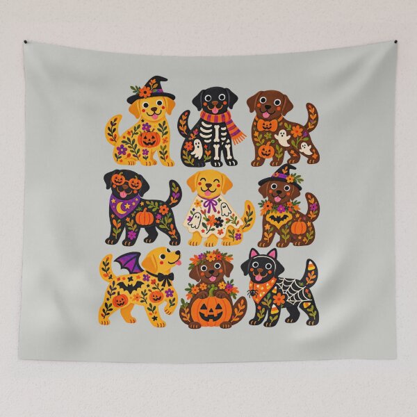 Item preview, Colorful Labrador Halloween Folk Art Floral Dog Collage designed and sold by AmiGraph.