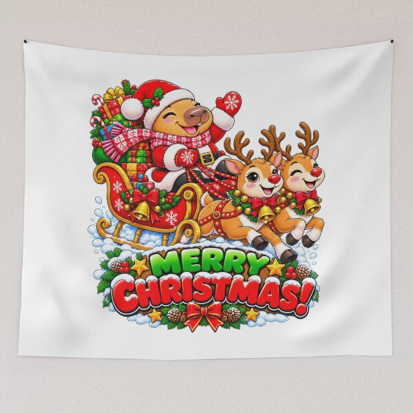 Item preview, Merry Christmas Capybara – Santa Sleigh & Reindeer Holiday Adventure designed and sold by CapybaraTravels.