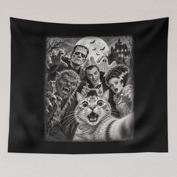Item preview, Retro Halloween Monster Selfie - Halloween Monsters - Cat Selfie With Horror Monsters designed and sold by KravinaPhol.