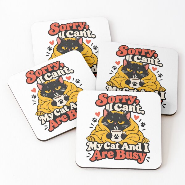 Item preview, Funny Introvert Black Cat with Coffee - Sorry I Can't My Cat And I Are Busy designed and sold by Cozy Introvert Club.