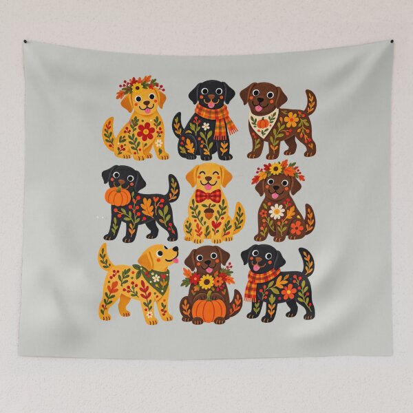 Item preview, Colorful Labrador Thanksgiving Folk Art Floral Dog Collage designed and sold by AmiGraph.
