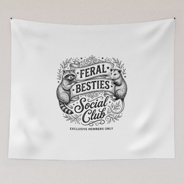 Item preview, Feral Besties Social Club Vintage Raccoon Possum Engraving Art designed and sold by abig-eiyana.