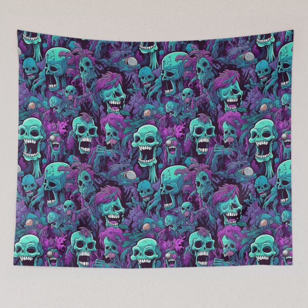 Item preview, Neon Zombie Skull Repeat Pattern Colorful Punk Halloween Horror designed and sold by JRRTs.
