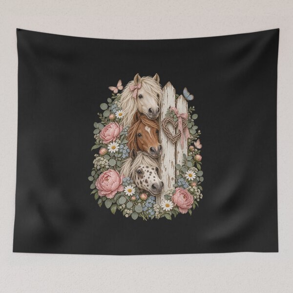 Item preview, Horse Girl Floral Fence Cute Horses Peonies Flowers Equestrian designed and sold by abig-eiyana.