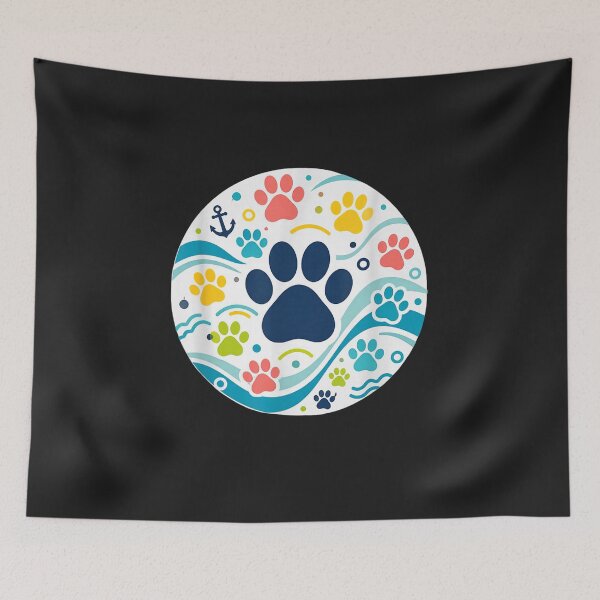 Item preview, Nautical Dog Paw Print Colorful Coastal Beach Wave Anchor designed and sold by abig-eiyana.