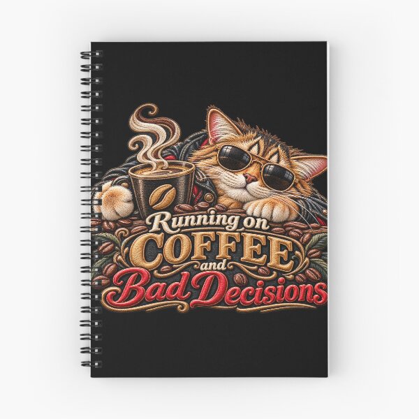 Item preview, Funny Coffee Cat – Running on Coffee and Bad Decisions Embroidered Design designed and sold by Emoji Emblems.