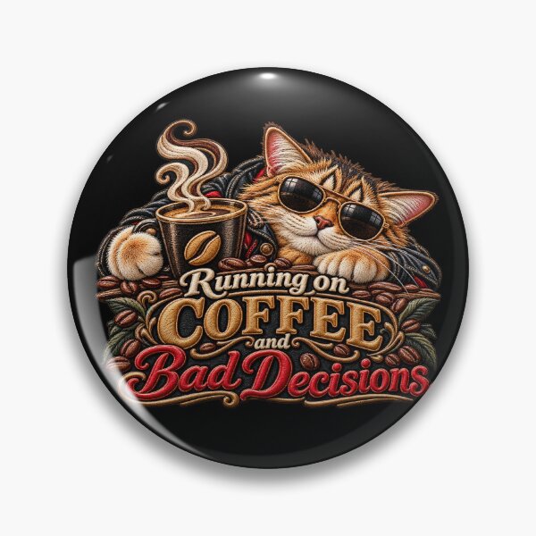Item preview, Funny Coffee Cat – Running on Coffee and Bad Decisions Embroidered Design designed and sold by Emoji Emblems.