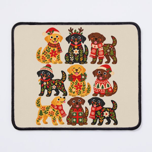 Item preview, Colorful Labrador Christmas Folk Art Floral Dog Collage designed and sold by AmiGraph.
