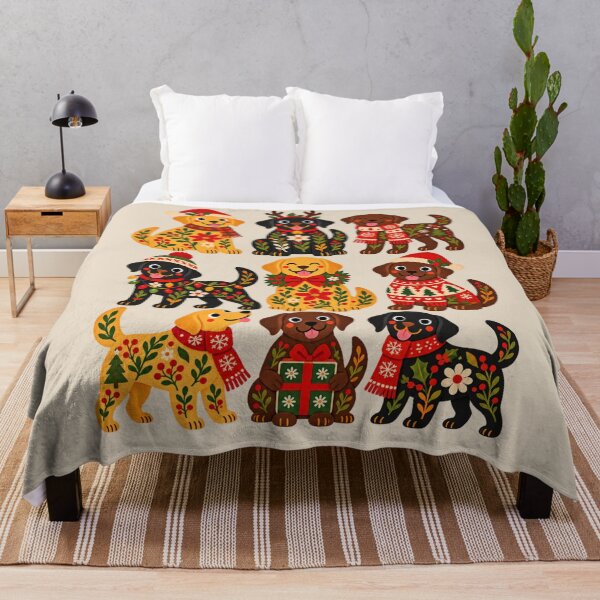 Item preview, Colorful Labrador Christmas Folk Art Floral Dog Collage designed and sold by AmiGraph.