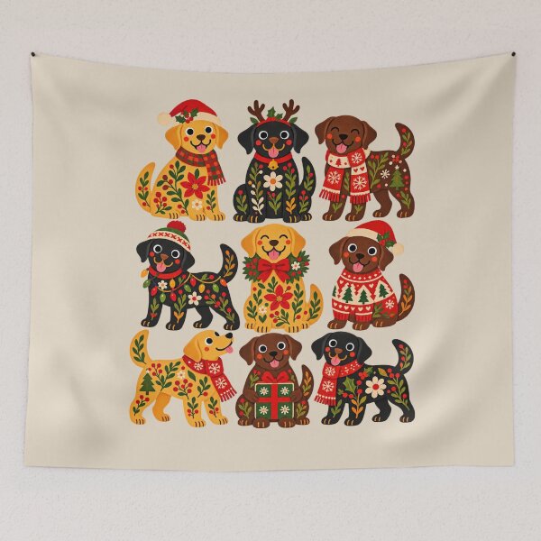 Item preview, Colorful Labrador Christmas Folk Art Floral Dog Collage designed and sold by AmiGraph.