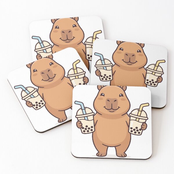 Item preview, Happy Capybara Holding Two Boba Teas designed and sold by Ranpict.