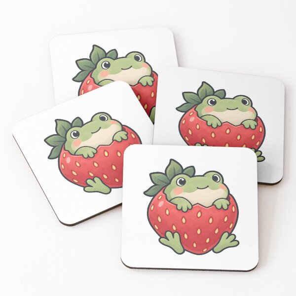 Item preview, Cute kawaii strawberry frog in strawberry cottagecore designed and sold by LongIslandDesgn.