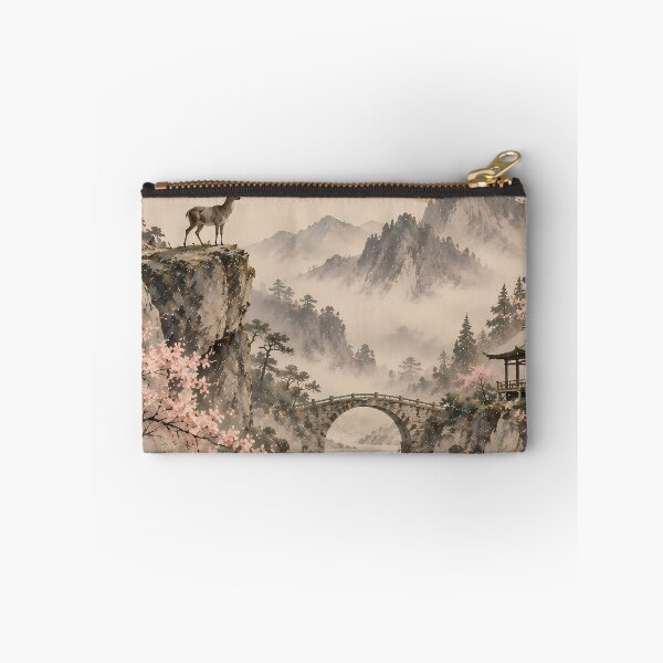 Item preview, Japandi Mountain Landscape Watercolour with Deer and Blossom designed and sold by Jozefin's Studio.
