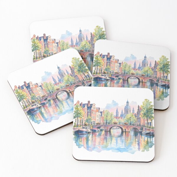 Item preview, Amsterdam canals, canal bridge, boats, watercolor designed and sold by LongIslandDesgn.