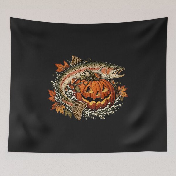 Item preview, Spooky Trout Fish Pumpkin Fall Fishing Halloween Fisherman Art designed and sold by abig-eiyana.