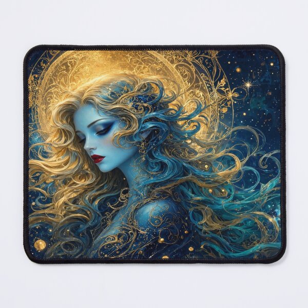 Item preview, Celestial Blue & Gold Goddess | Ethereal Cosmic Fantasy Woman designed and sold by A-T-H.