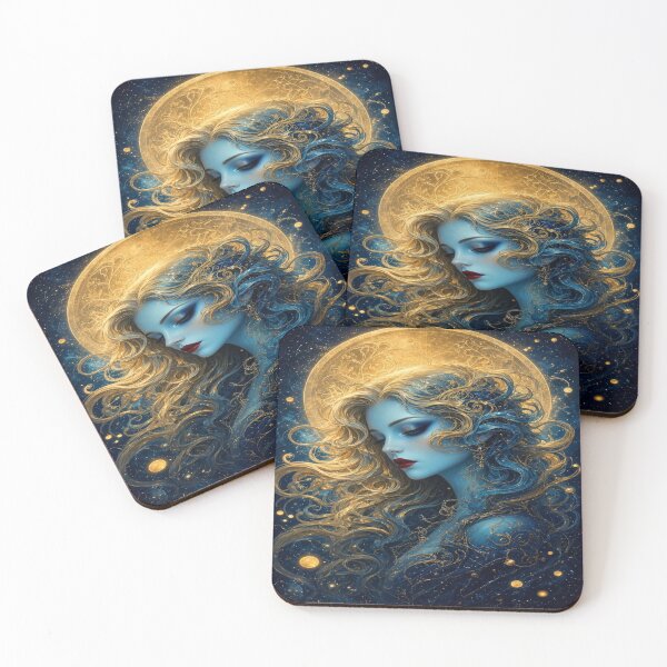 Item preview, Celestial Blue & Gold Goddess | Ethereal Cosmic Fantasy Woman designed and sold by A-T-H.