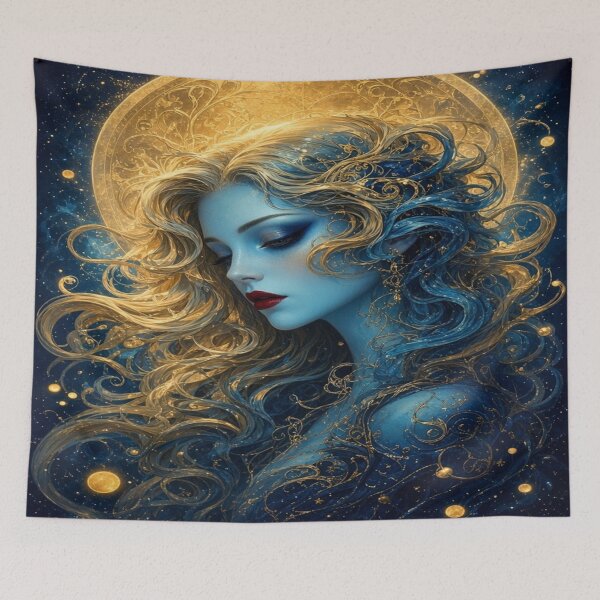 Item preview, Celestial Blue & Gold Goddess | Ethereal Cosmic Fantasy Woman designed and sold by A-T-H.
