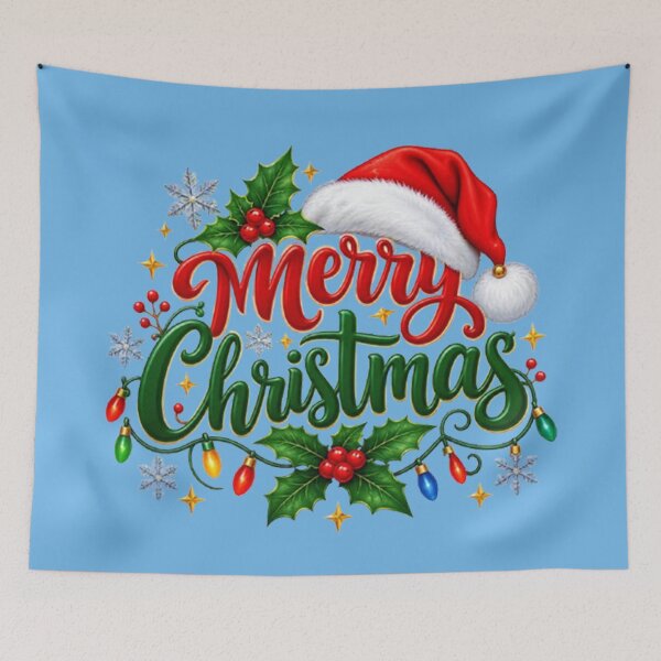 Item preview, Merry Christmas Santa Hat Holly Christmas Lights Design designed and sold by annenambiro.