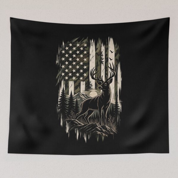 Item preview, Patriotic American Hunter Deer Outdoors USA Flag designed and sold by drawwiika+44.