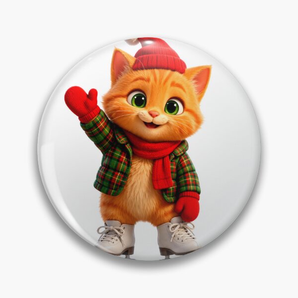 Item preview, Ginger Joy On Ice - Pixar Style Christmas Kitten Ice Skating | Cute Kitten with Santa Hat, Plaid Jacket & Red Mittens designed and sold by HoMya.