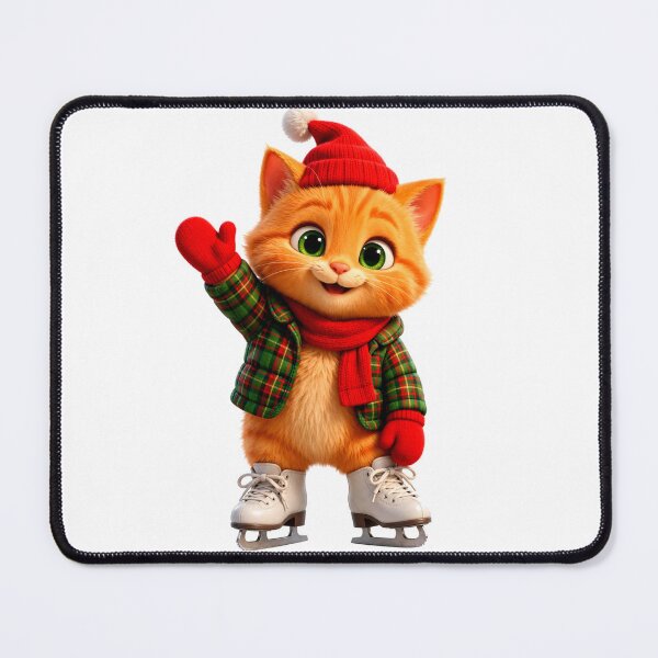 Item preview, Ginger Joy On Ice - Pixar Style Christmas Kitten Ice Skating | Cute Kitten with Santa Hat, Plaid Jacket & Red Mittens designed and sold by HoMya.