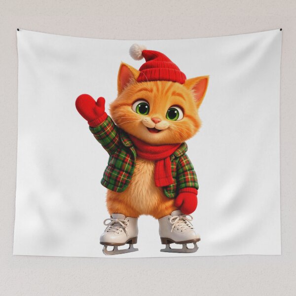 Item preview, Ginger Joy On Ice - Pixar Style Christmas Kitten Ice Skating | Cute Kitten with Santa Hat, Plaid Jacket & Red Mittens designed and sold by HoMya.