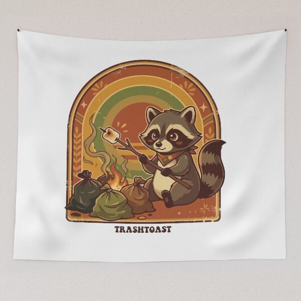 Item preview, Retro 70s Raccoon Trash Goblin Camping Sunset designed and sold by Arc2020.