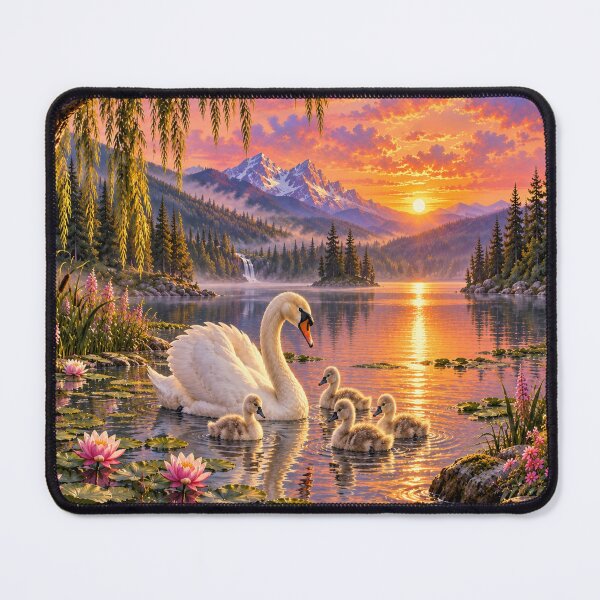 Item preview, Swan family at the mountain lake designed and sold by _ARLUNA_.
