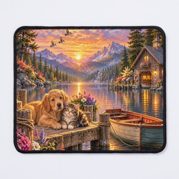 Item preview, Dog and cat at the mountain lake designed and sold by _ARLUNA_.