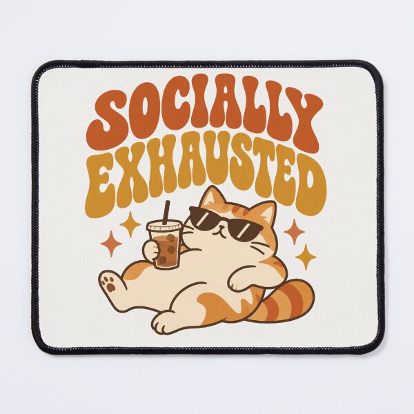 Item preview, Socially Exhausted - Funny Retro Introvert Cat & Iced Coffee designed and sold by Cozy Introvert Club.