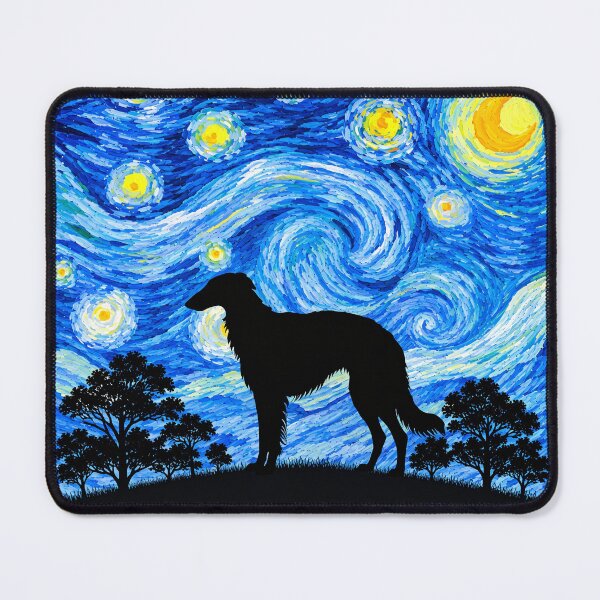 Item preview, Funny Borzoi Dog Starry Night Painting Moon Star Mom Dad Kids designed and sold by FurryHavenPH.