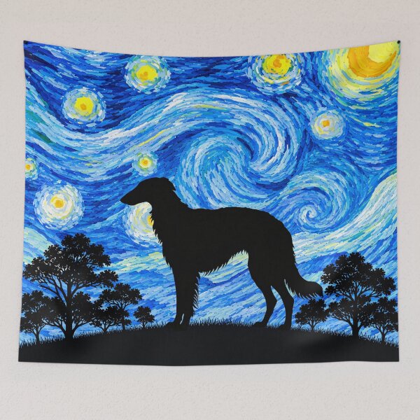 Item preview, Funny Borzoi Dog Starry Night Painting Moon Star Mom Dad Kids designed and sold by FurryHavenPH.