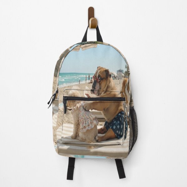 Item preview, Funny Bulldog Applying Sunscreen on Poodle at Beach Digital Art designed and sold by AfresStudio.