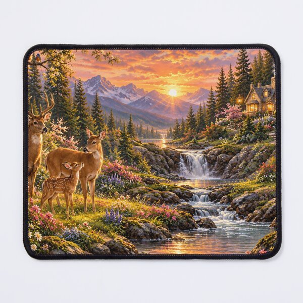 Item preview, Family of deer at the waterfall stream designed and sold by _ARLUNA_.