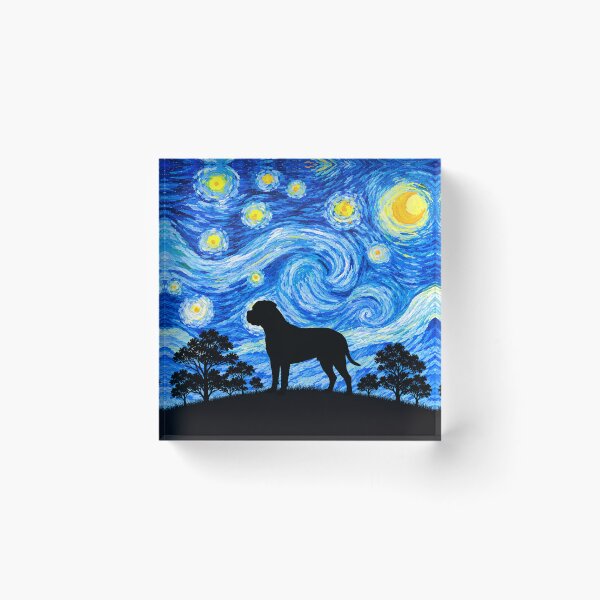 Item preview, Funny Bull Mastiff Dog Starry Night Painting Moon Star Mom Dad Kids designed and sold by FurryHavenPH.
