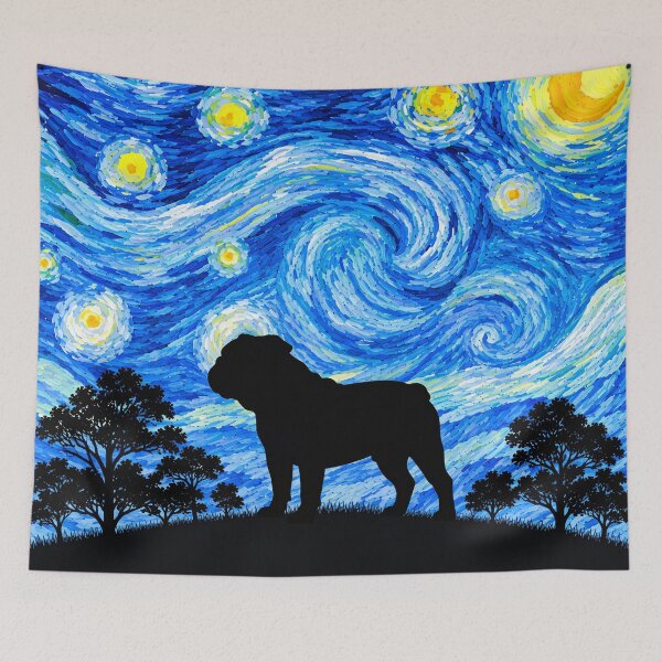 Item preview, Funny Bulldog Starry Night Painting Moon Star Mom Dad Kids designed and sold by FurryHavenPH.