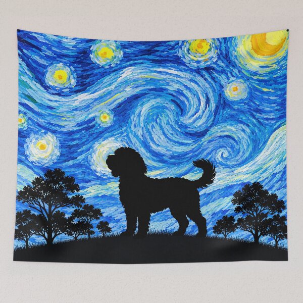 Item preview, Funny Cavapoo Dog Starry Night Painting Moon Star Mom Dad Kids designed and sold by FurryHavenPH.