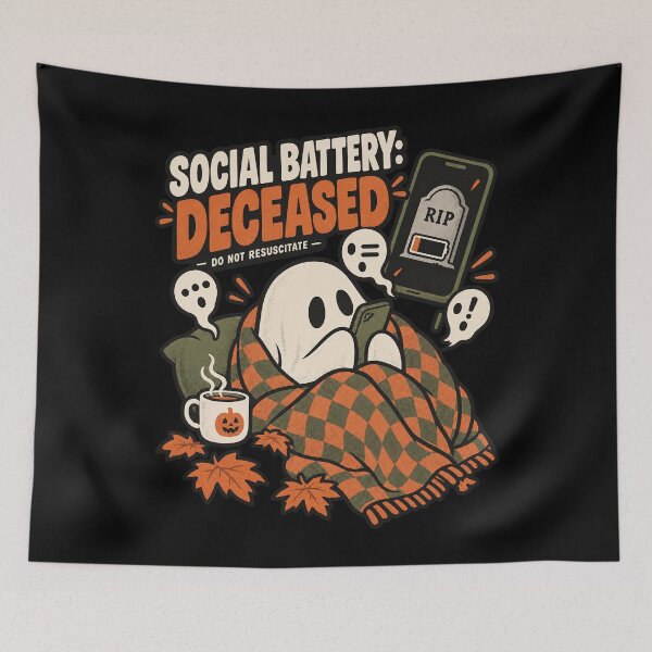 Item preview, Social Battery Deceased Funny Introvert Ghost designed and sold by ZetaDream.