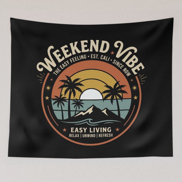 Item preview, Weekend Vibe Retro Sunset Emblem with Palm Trees designed and sold by Osmose-Studio.