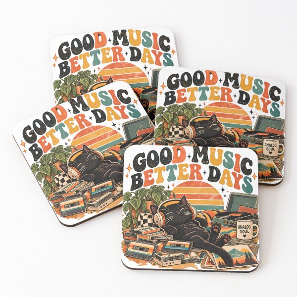 Item preview, Good Music Better Days Retro Cat designed and sold by MysticCanvasAi.