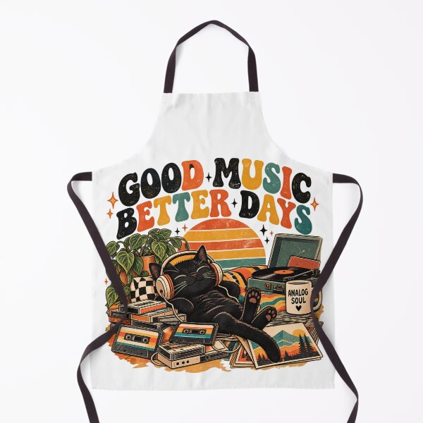 Item preview, Good Music Better Days Retro Cat designed and sold by MysticCanvasAi.