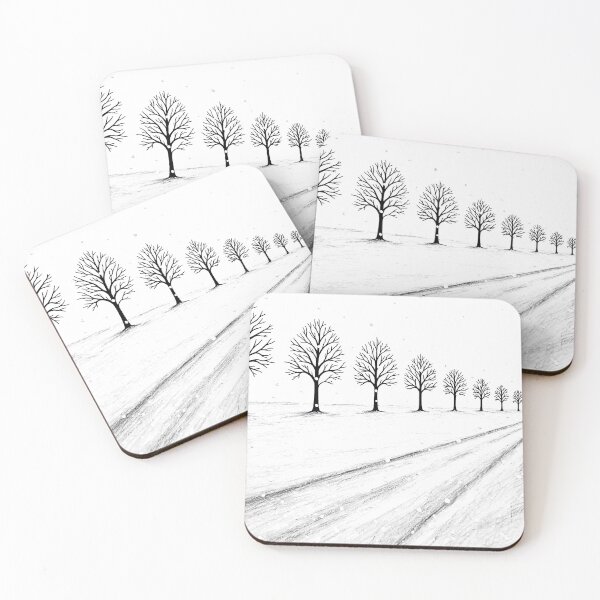 Item preview, Winter Trees Road In Snow Minimal Drawing designed and sold by K3v1nDesign.