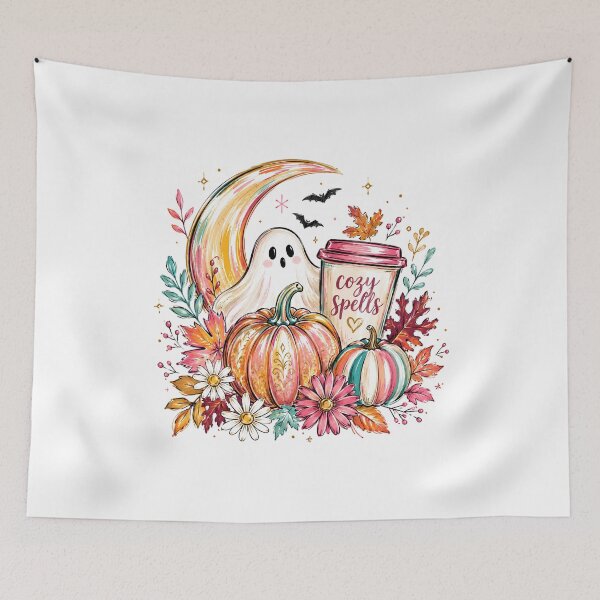 Item preview, Cozy Spells Colorful Moon Ghost Pumpkin Magic designed and sold by CleanDecor.
